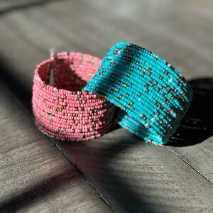 Pink and Turquoise Beaded Bracelet Cuffs